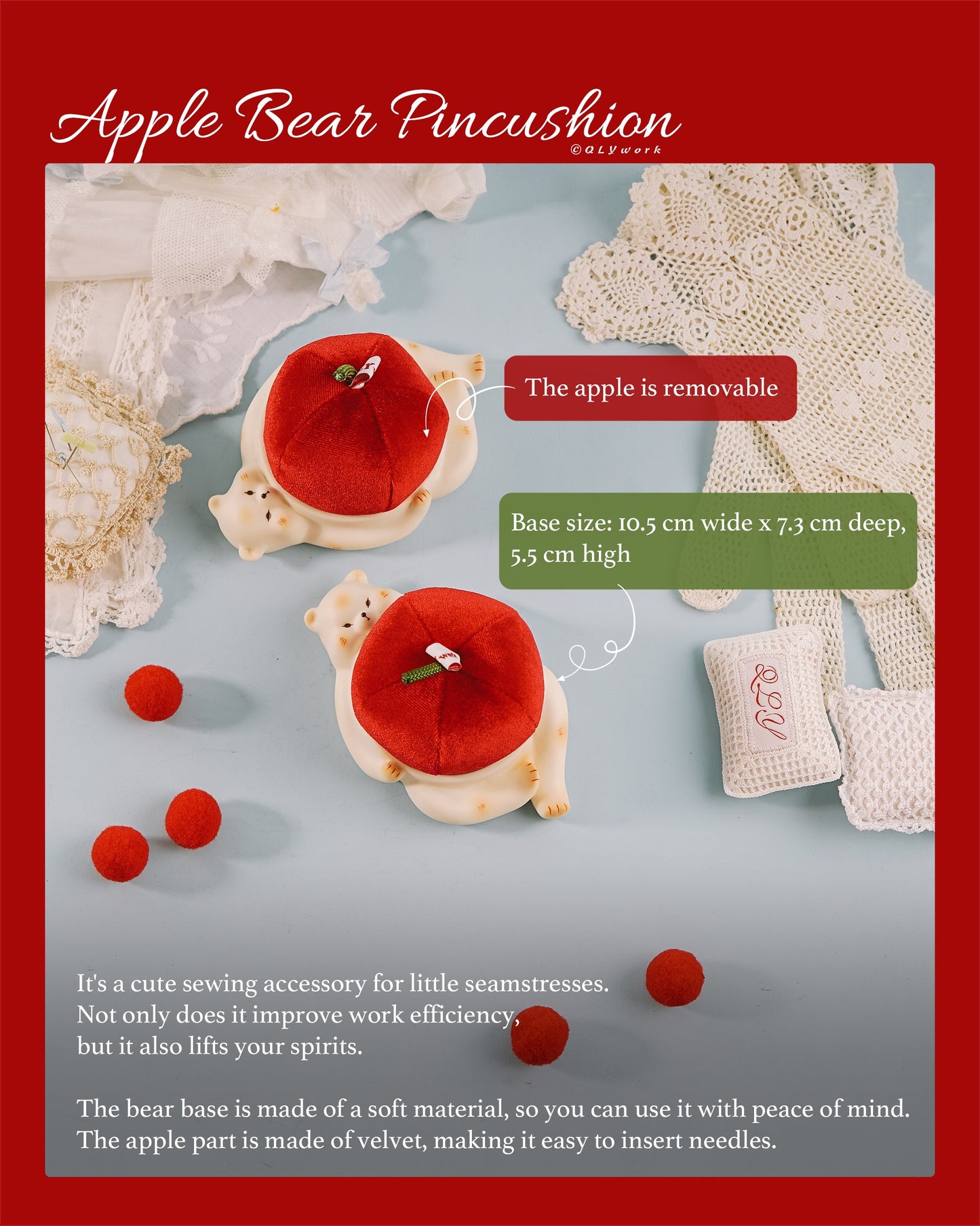 【QLYwork】Apple Bear Pincushion(instock)