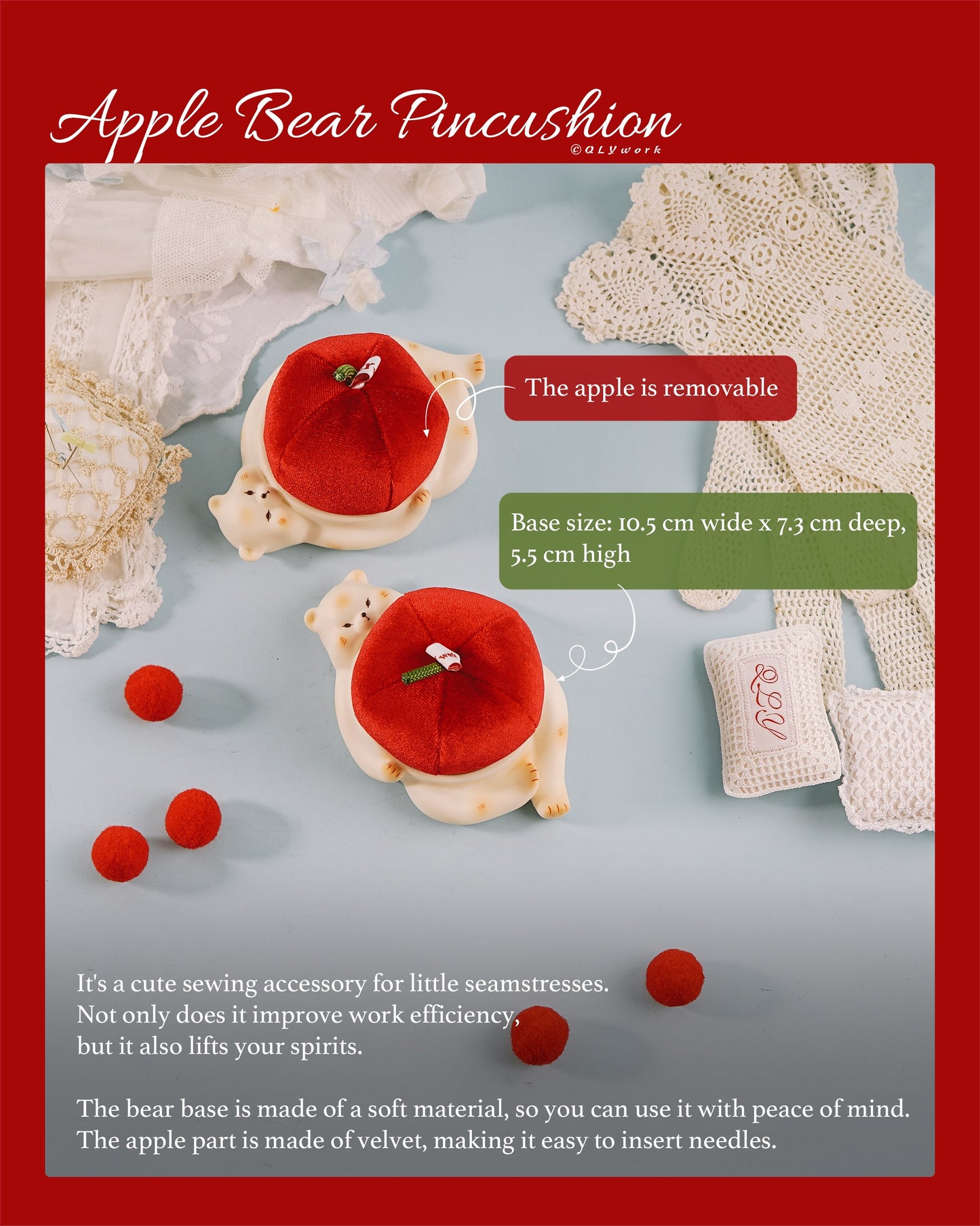 【QLYwork】Apple Bear Pincushion（instock）